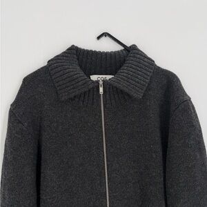 Cos Cropped Wool Zip Up Cardigan In Gray